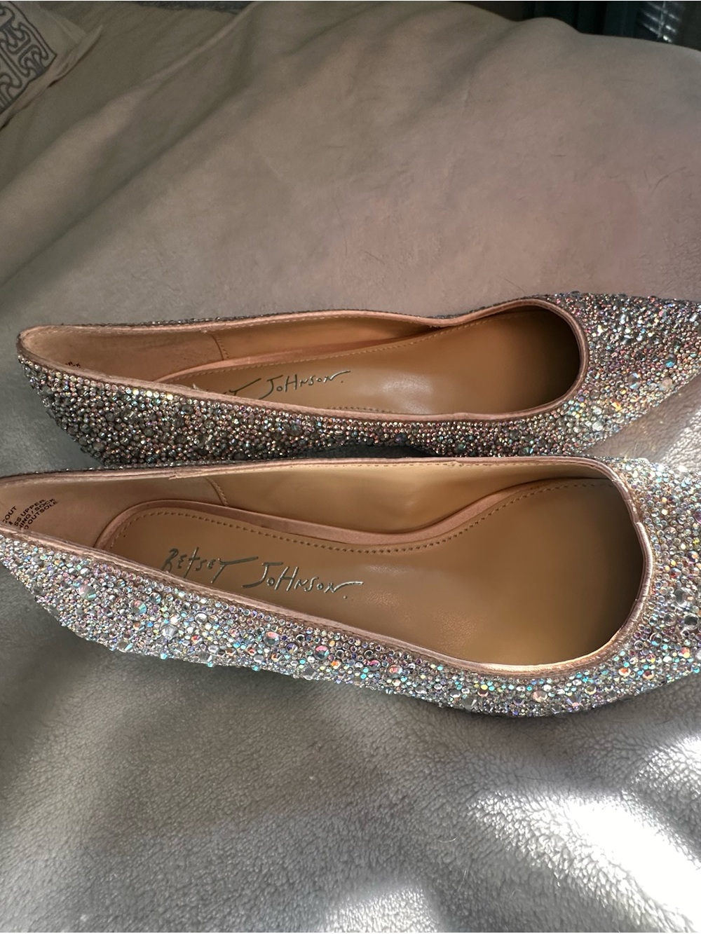 Betsey Johnson Iridescent Silver rhinestone Pointed Heels 6 - Picture 3 of 8